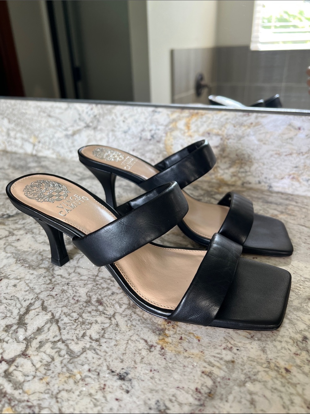 Vince Camuto  Two-Strap Square-Toe Heel leather Sandals -